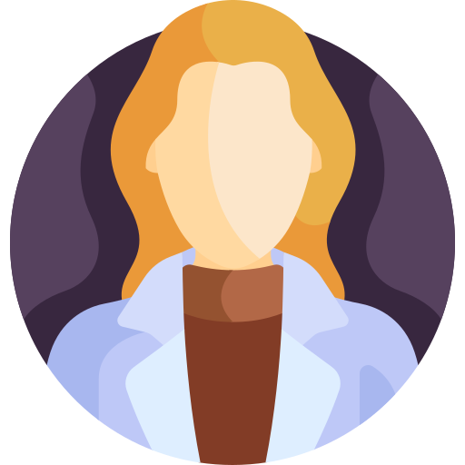 avatar femme blonde avec pull marron sur fond violet