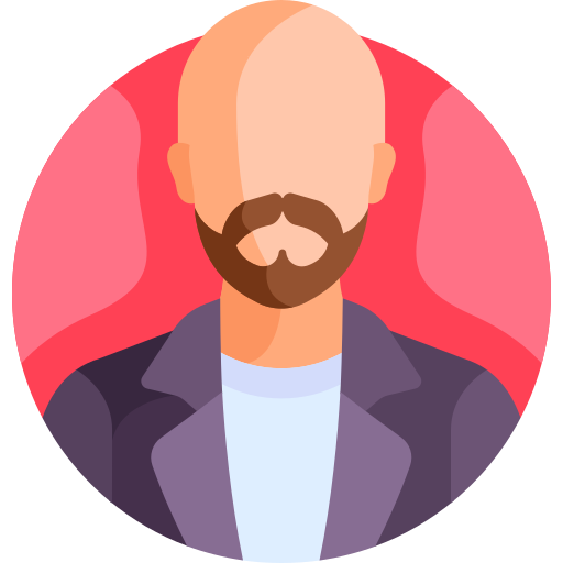 avatar homme chauve avec barbe sur fond rouge