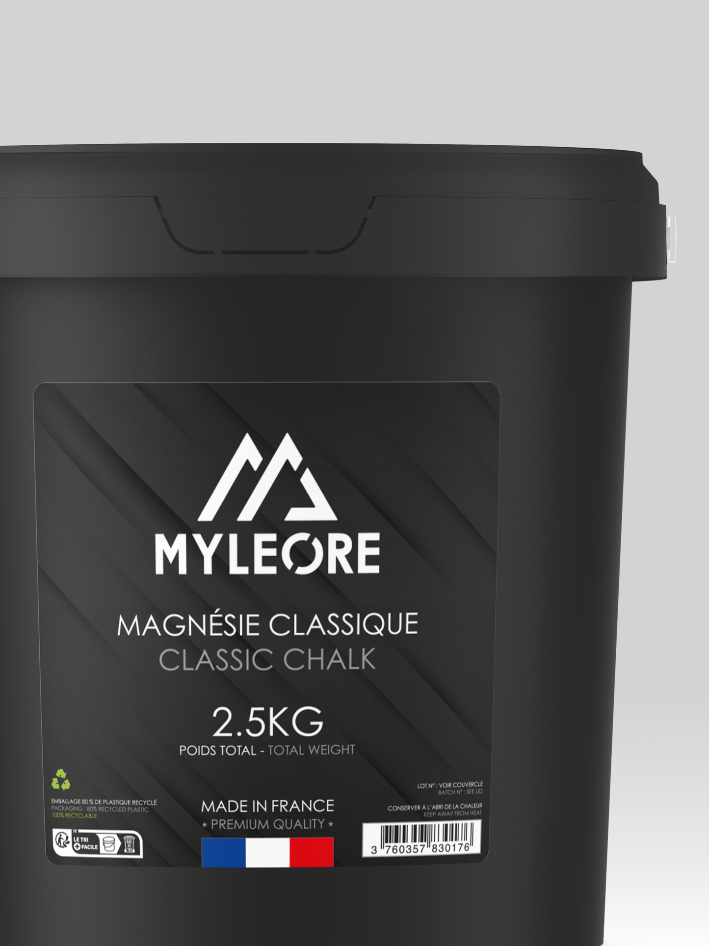 Zoom sur le seau de magnésie classique de 2,5kg