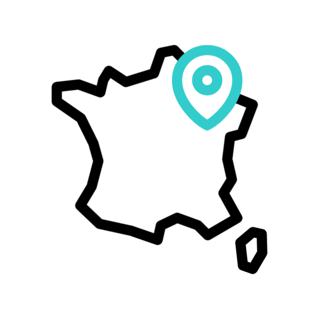 representation en mouvement de la France avec un point pour montrer la localité de production