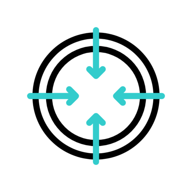 Animation d'une cible avec des flèches qui pointent le centre de la cible